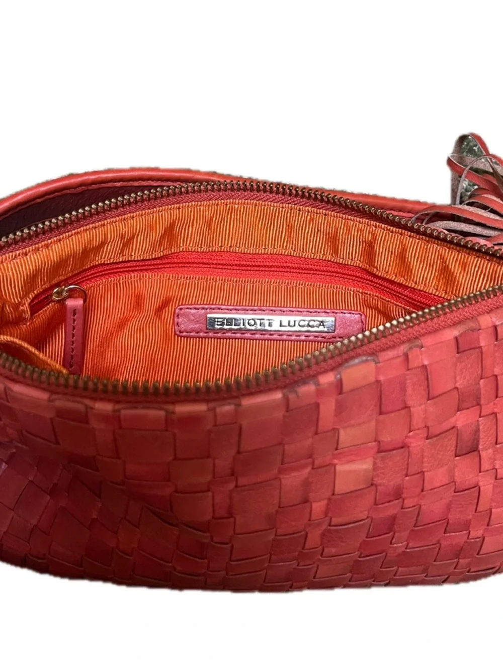 Elliott Lucca Intreccio III Woven Coral Orange Handbag - Picture 11 of 14